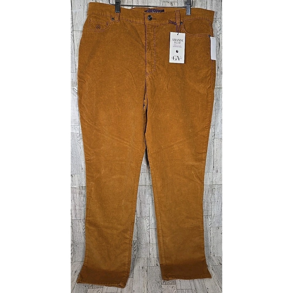 Gloria Vanderbilt Corduroy Pants 18 Long Amanda Slimming Panel Brown NEW